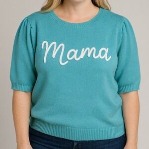 Haptics Women's Mama Embroidered Knit Sweater 2XL Casual Mom core Top